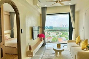 An affordable 2-bedroom apartment for rent in Happy Residence with quite view and bright furniture 