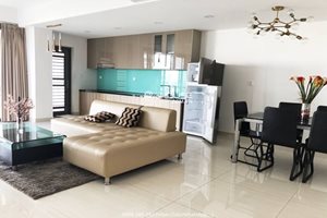 Big balcony with modern furniture apartment for rent in Block A of Riverpark Premier
