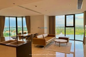 The apartment has a curvedly-shaped balcony in Thao Dien Green for rent